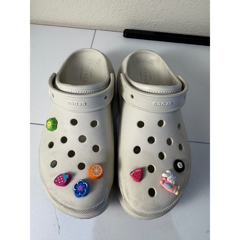 Crocs Classic‎ Crush Clog Bone Women Size 10 Platform Jibbitz Charms Comfort